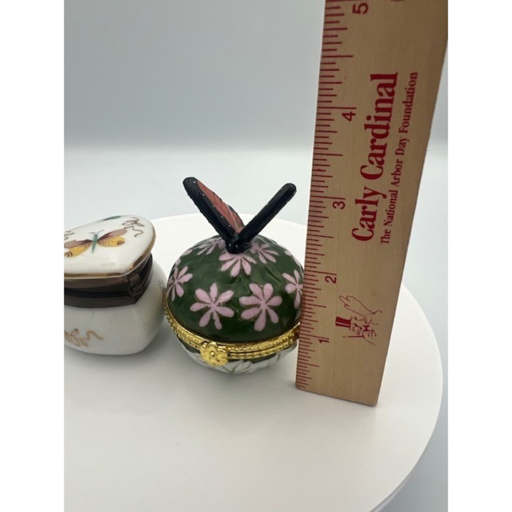 Limoges Porcelain Trinket Box Set Butterfly Heart Ladybug Hand Painted 2pc - Picture 4 of 12